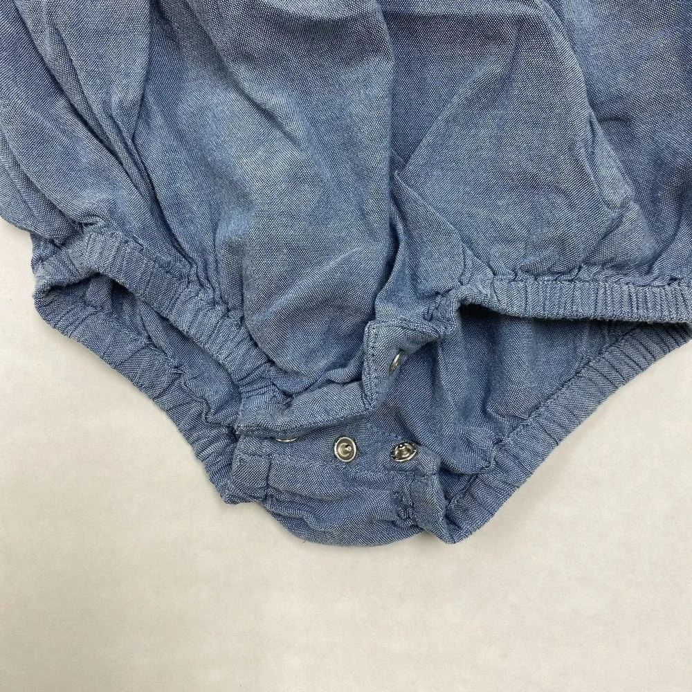 Old Navy Baby Girl Jean Romper Chambray Eyelet Ruffled 6-12 Months